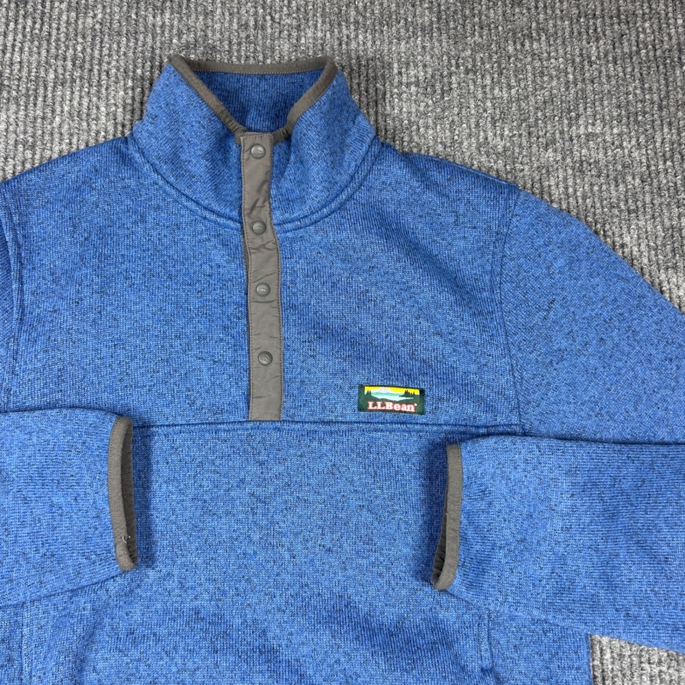 L.L. Bean Sweater Men's S‎ Fleece Pullover Blue Snap Neck Slightly Fitted Casual